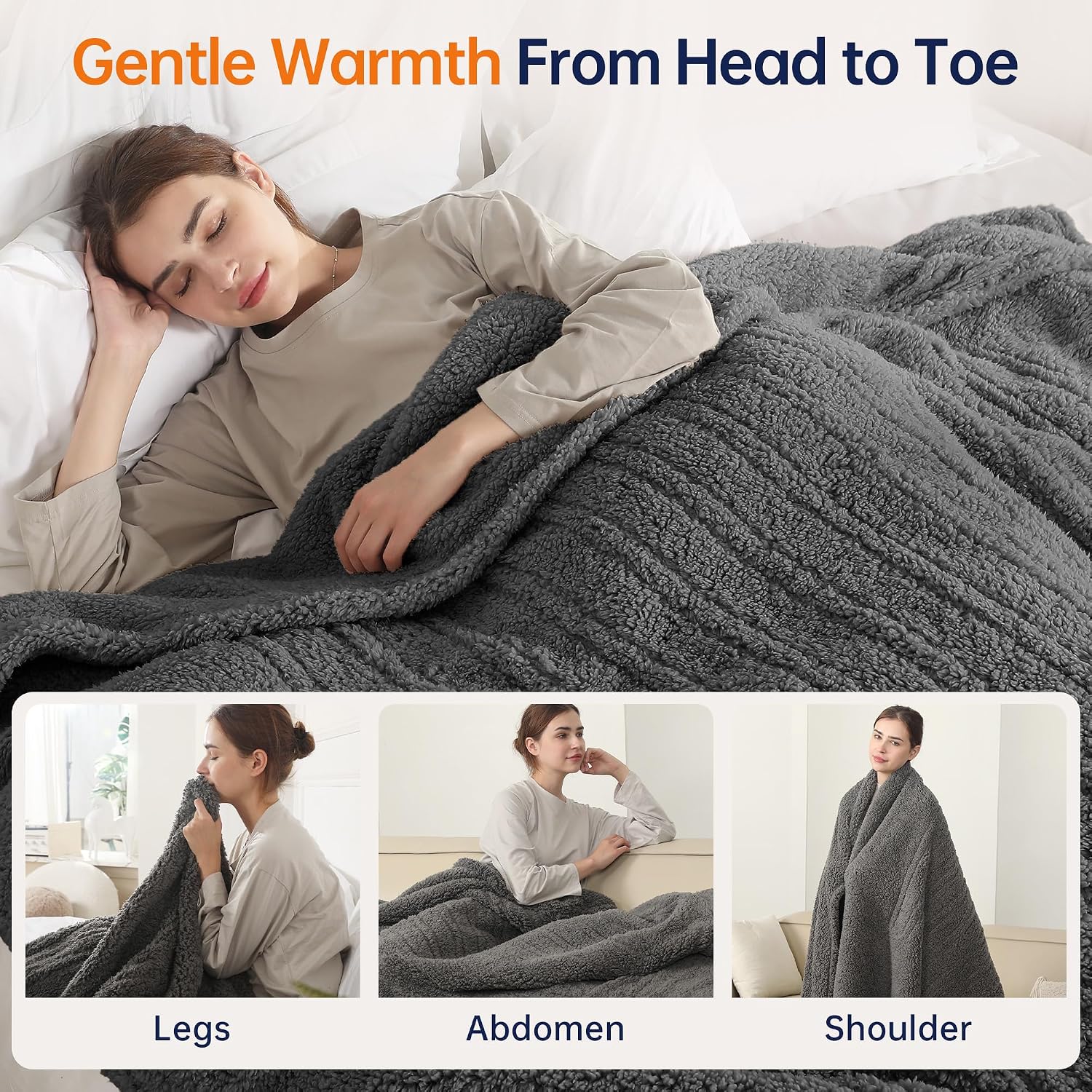 Detalle de ESTINGO Heated Throw Blanket, 50" x 60" Sherpa, 5 Heat Settings