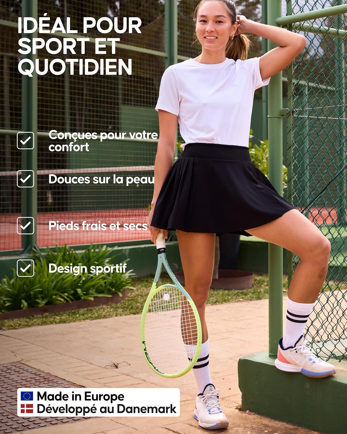 Detalle de Danish Endurance Chaussettes de tennis et sport en coton bio (lot de 3 ou 6)