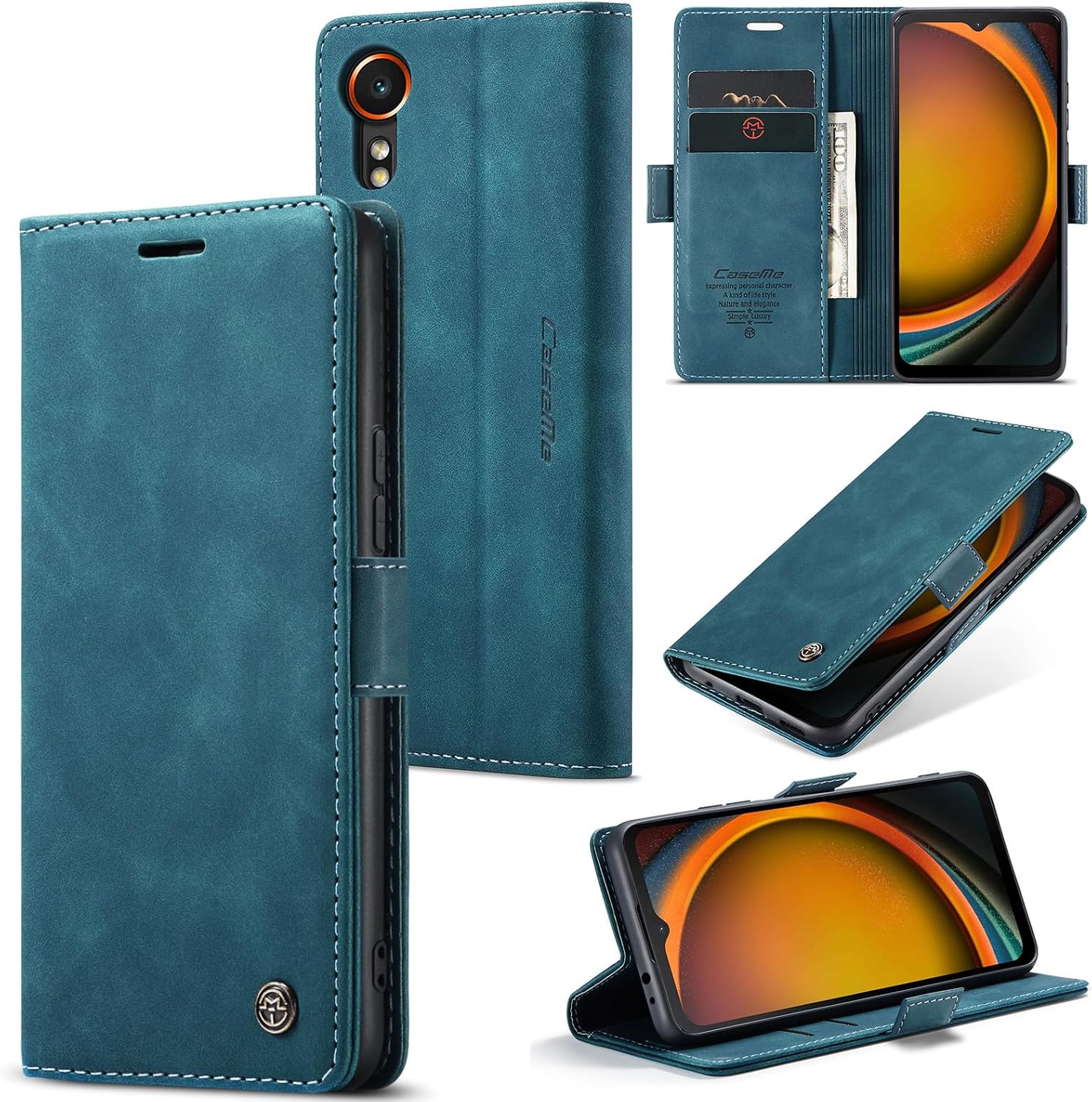 Detalle de Phernykas Lederhülle für Samsung Galaxy XCover 7 – Flip Case mit Kartenfach, Magnetverschluss und Standfunktion (Blaugrün)