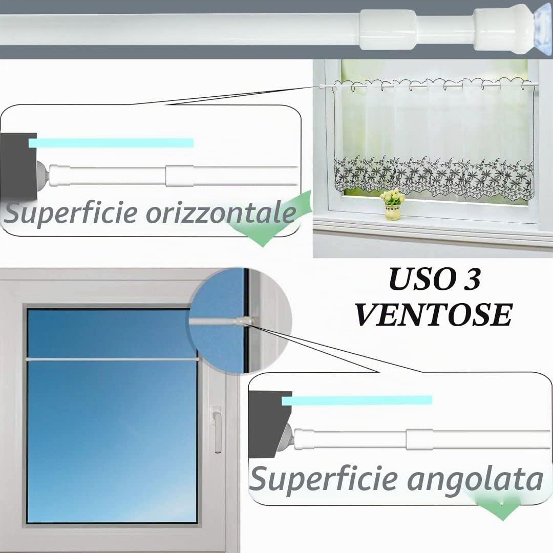 Thumbnail 5 de 2 unità aste per tende a pressione estendibile 30–45 cm, fissaggio senza foratura