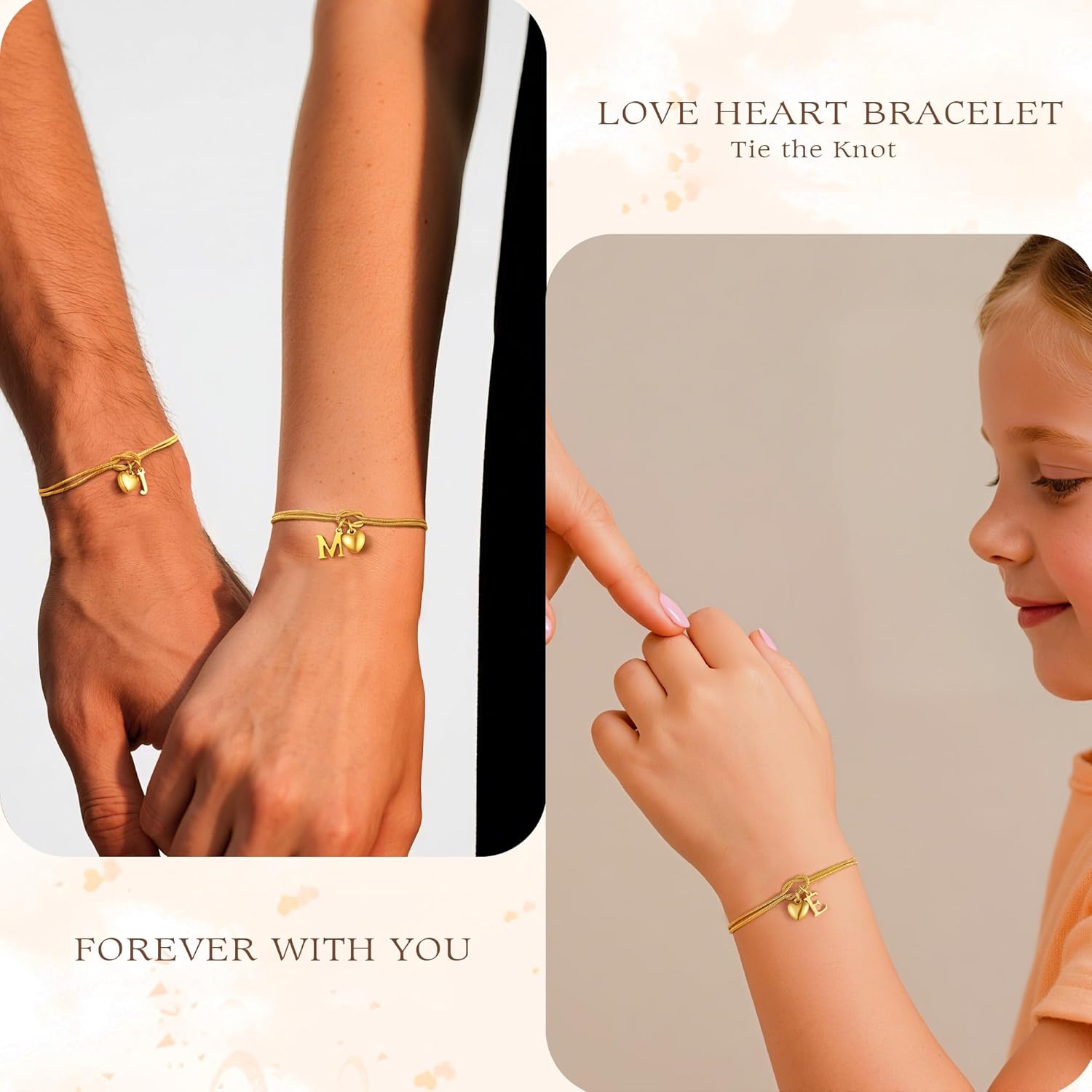 Thumbnail 4 de TINGN Armband Gold Damen Mädchen – 18K Vergoldete Knoten mit Buchstaben und Herz-Anhänger