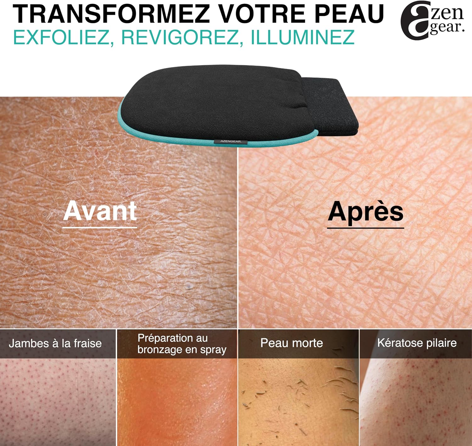 Detalle de aZengear Gant exfoliant (Paire) – Gant de gommage profond pour le bain coréen, noir