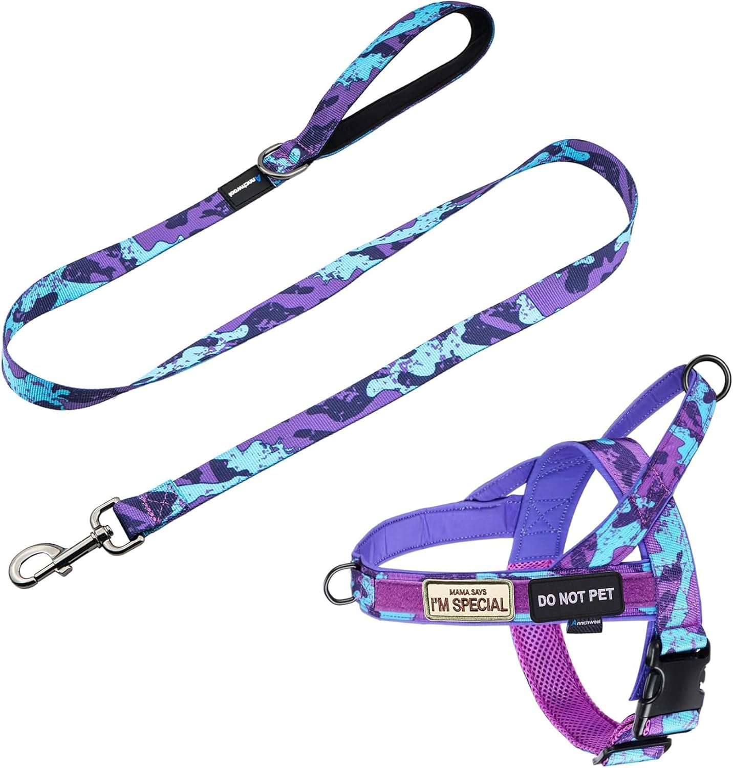 Detalle de Annchwool No Pull Dog Harness with Padded Handle + 5 Ft Leash (Camo Purple, Size S) for Training and Daily Walks