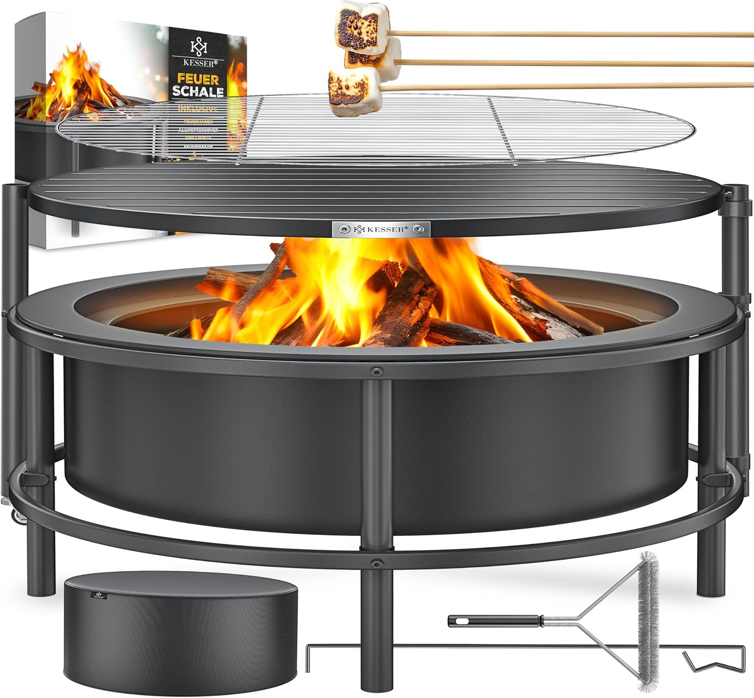 Detalle de KESSER Feuerschale mit Grillrost Ø65cm – robuste mobile Feuerstelle mit Grillmöglichkeit