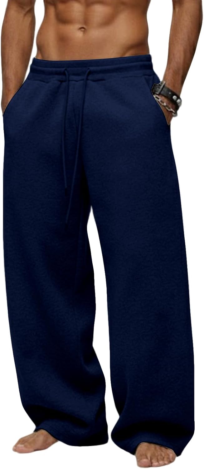 Detalle de Men's Wide-Leg Fleece Sweatpants, 65% Polyester