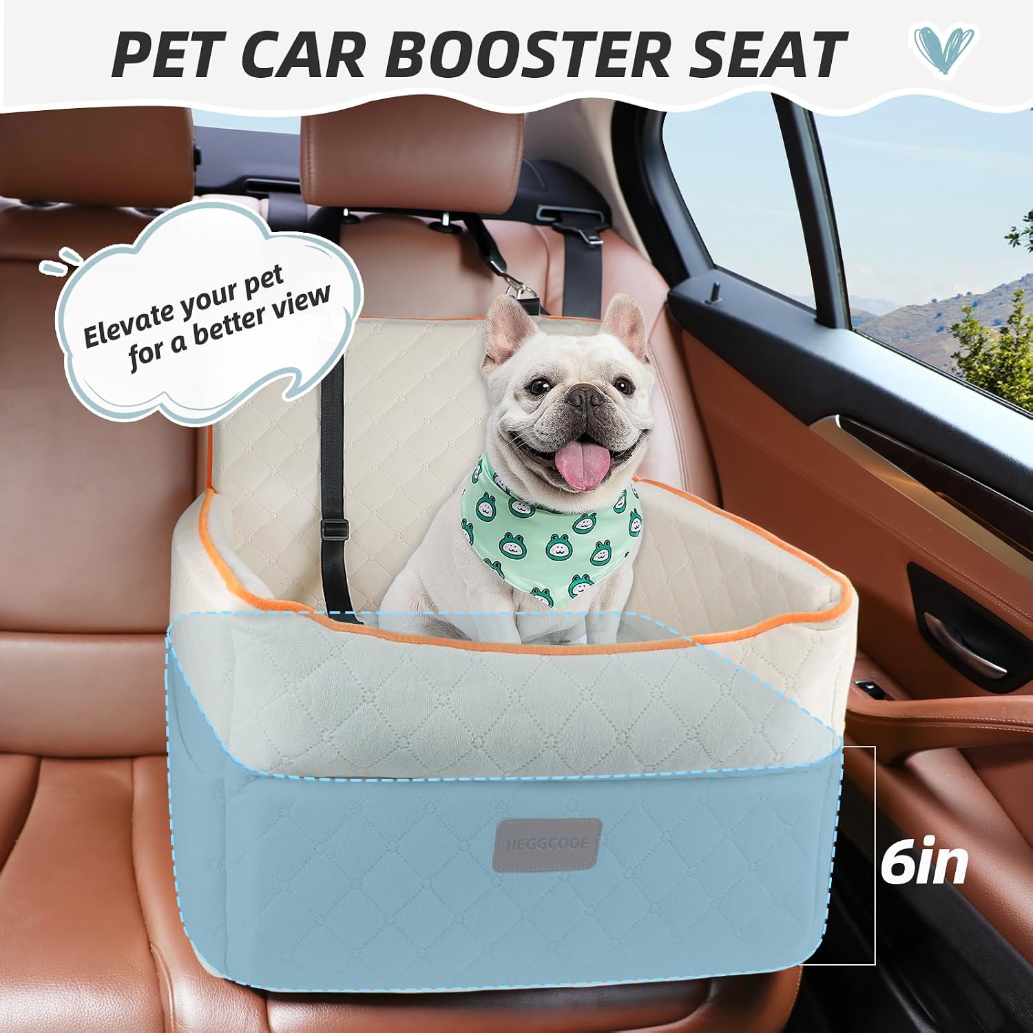 Detalle de HEGGCOOE Small Dog Car Seat with Memory Foam — 6-Inch Elevation, Up to 35 lbs