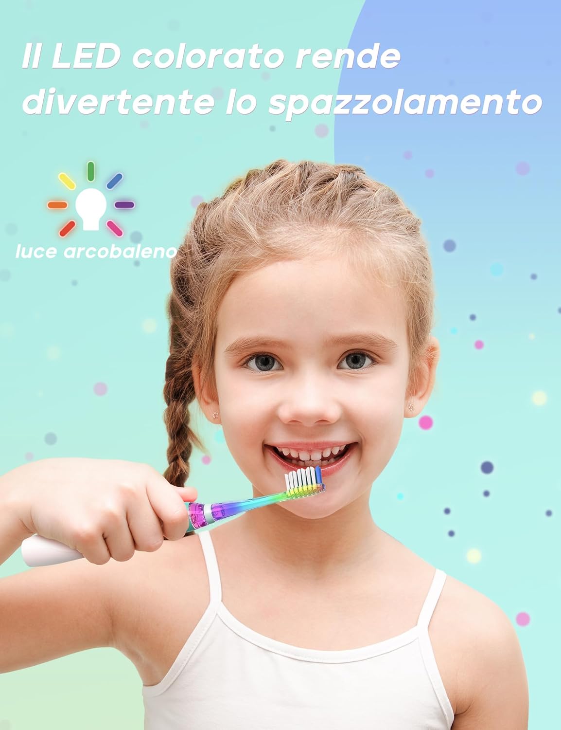 Detalle 2 de Seago Spazzolino Elettrico Bambini 3-12 anni SG-977 verde con 8 testine, LED e timer