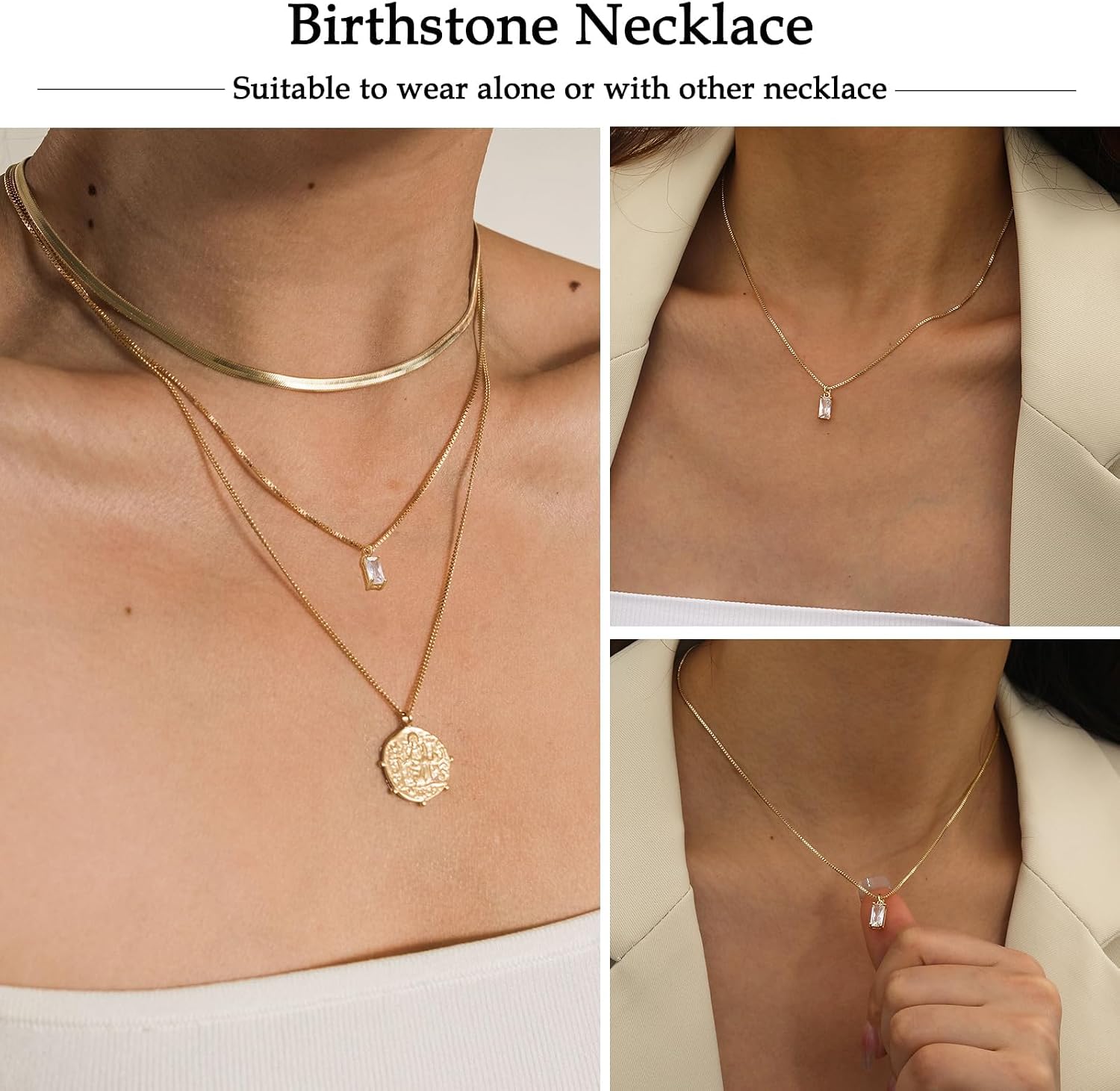 Detalle de FUNEIA Geburtsstein-Kette für Damen: 14K vergoldete Halskette mit Zirkonia-Anhänger