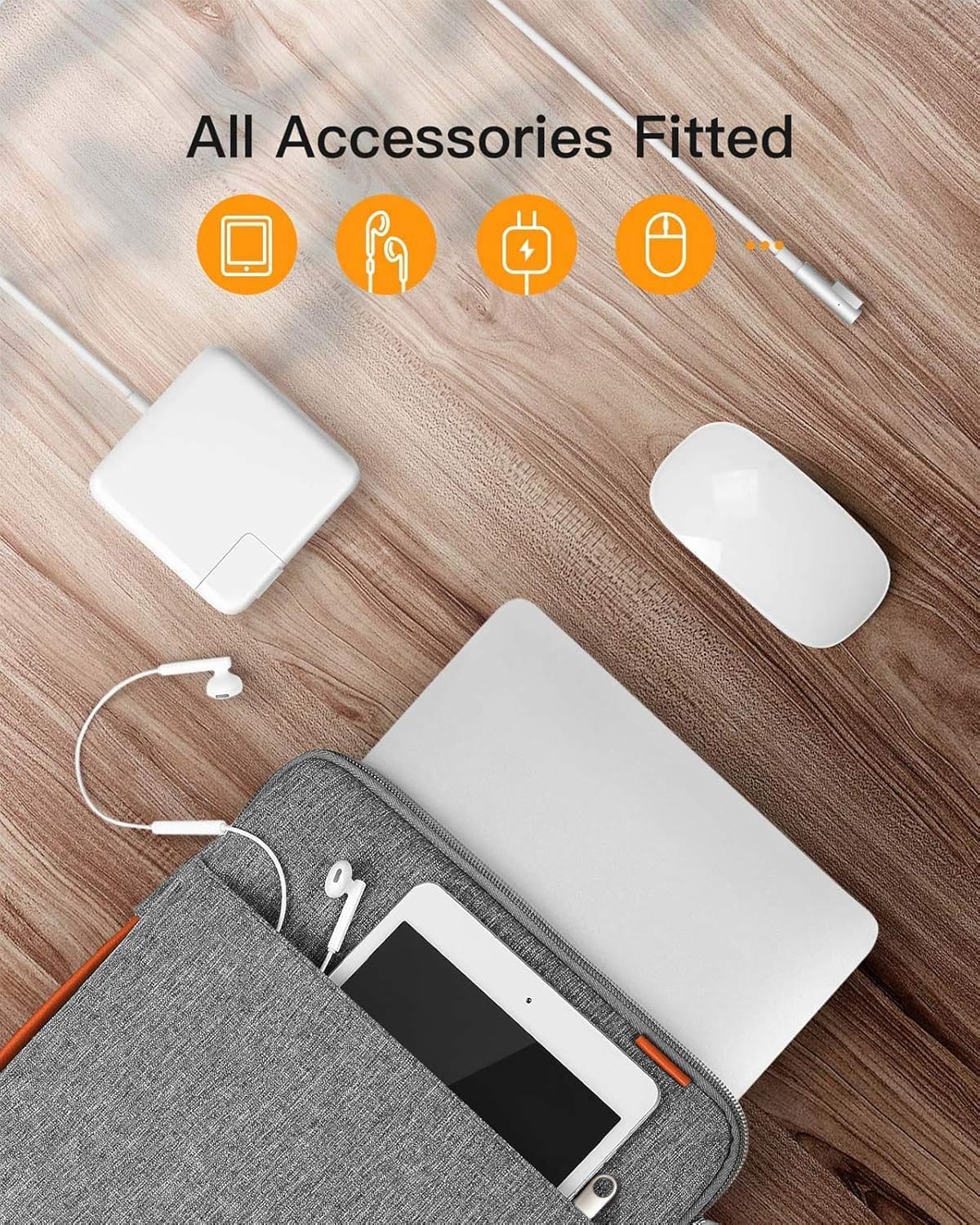 Detalle de Inateck 360° Rundumschutz Laptoptasche für 13-Zoll MacBook Air/Pro & iPad Pro/Air (Passend bis 30,5 × 21,5 cm)