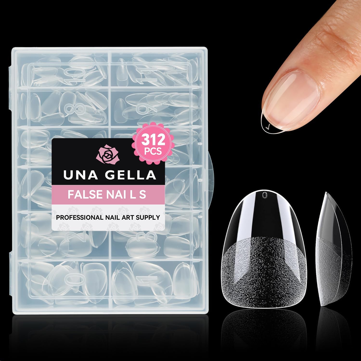 UNA GELLA Extra Short Almond Nail Tips (312 pcs) – XS Short Almond Gel Tips, Clear Full Cover