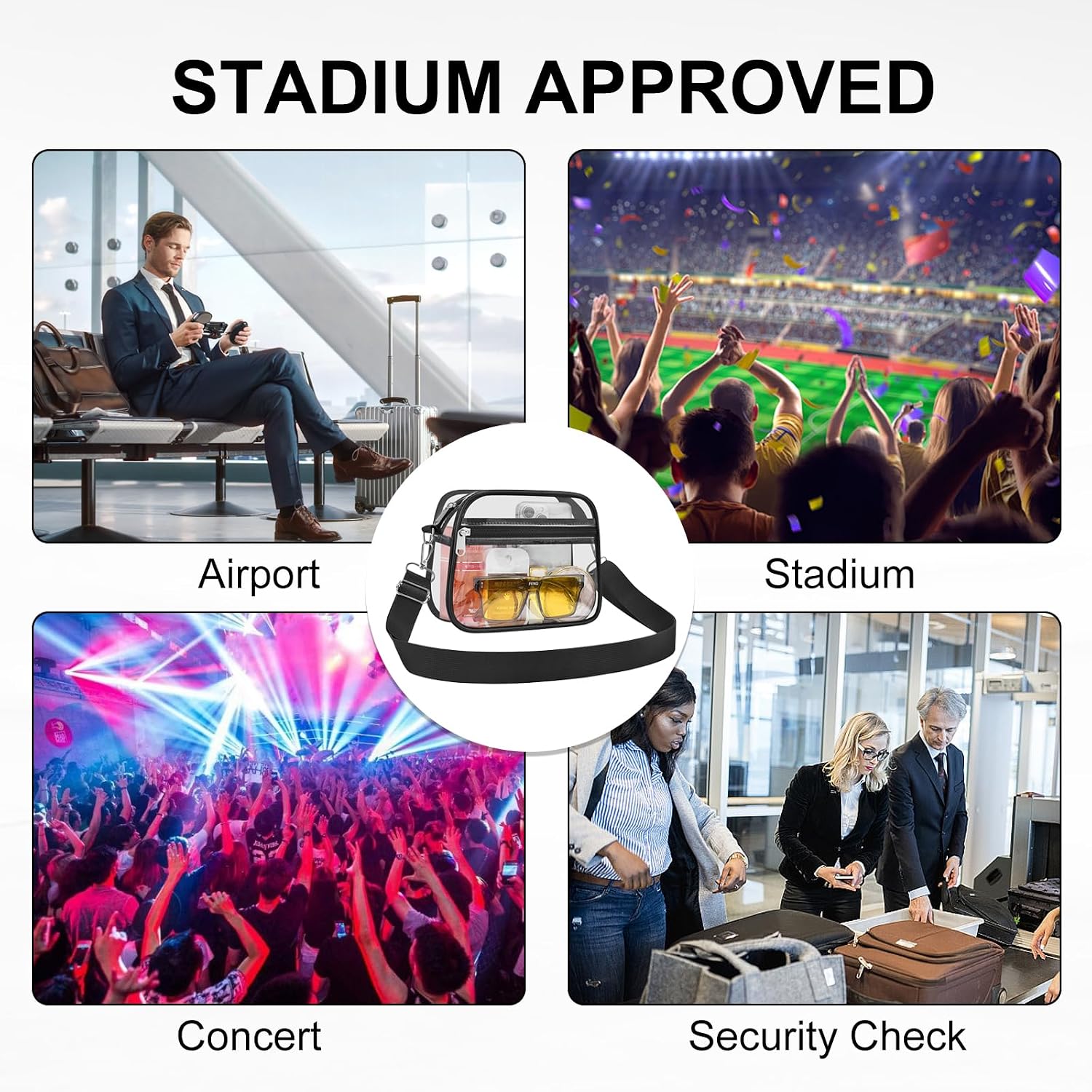Detalle 2 de USPECLARE Clear Stadium Crossbody Bag, 0.4 mm PVC, Adjustable Strap