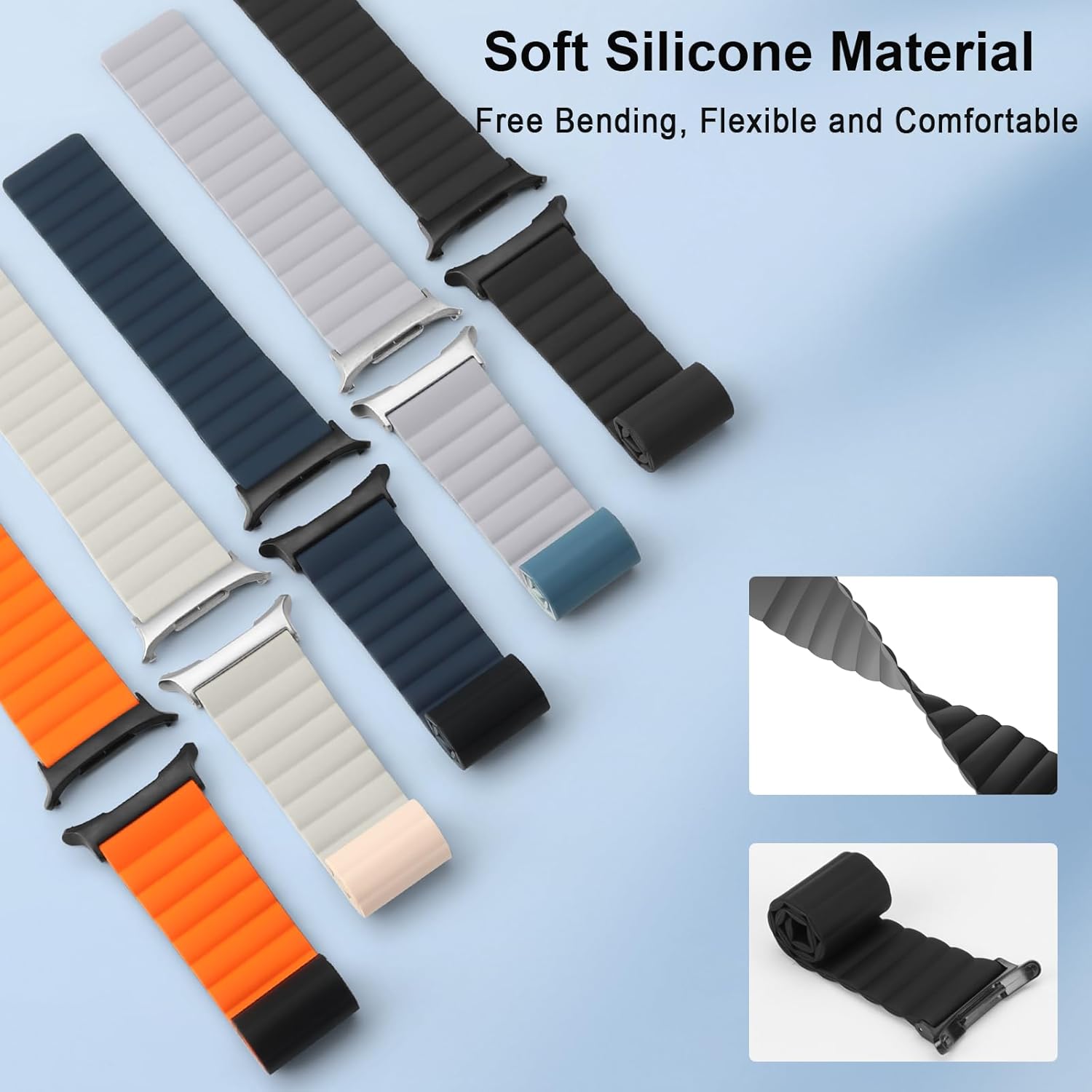 Thumbnail 5 de Anlinser Magnetic Silicone Strap for Samsung Galaxy Watch 8 / 8 Classic (44/40mm, 46mm) – Orange/Black