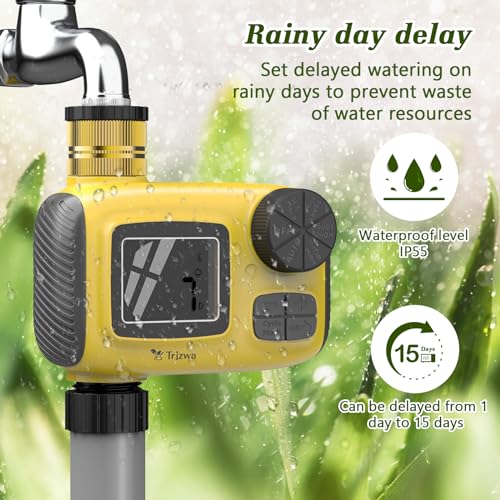 Detalle de TRJZWA Pantalla LCD Programador de Riego Automático con 3 Programas Independientes y Retardo por Lluvia