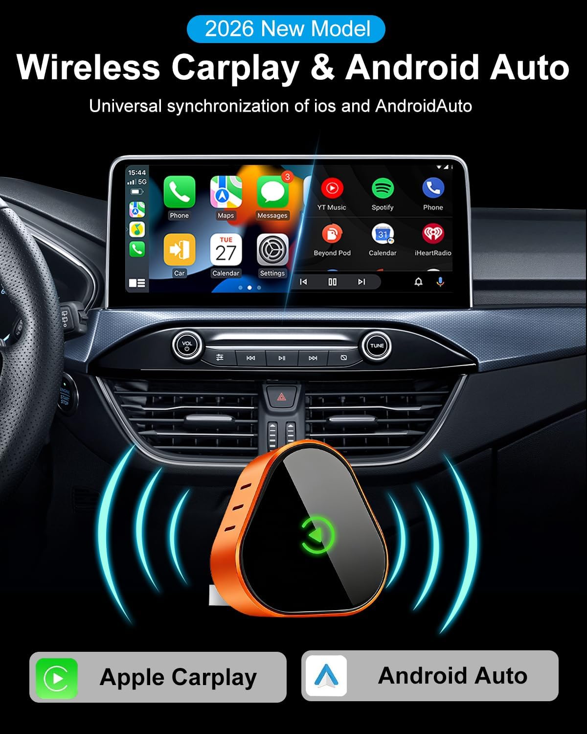 Detalle de Wireless CarPlay Adapter UK 2026 Upgraded – Orange