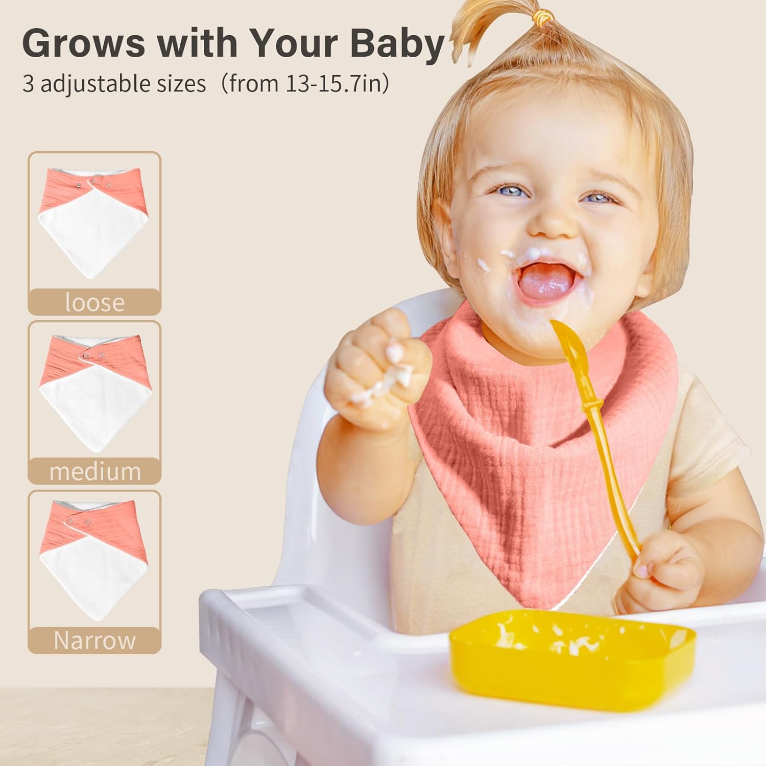 Thumbnail 4 de NISXABEBE 6er-Pack Musselin-Lätzchen mit verstellbaren Druckknöpfen für Babys (Unisex)