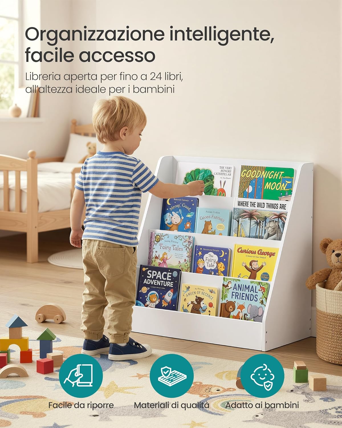 Detalle de SONGMICS Libreria per Bambini Montessori a 4 Ripiani – Bianco Nuvola (GKR074WZ01)