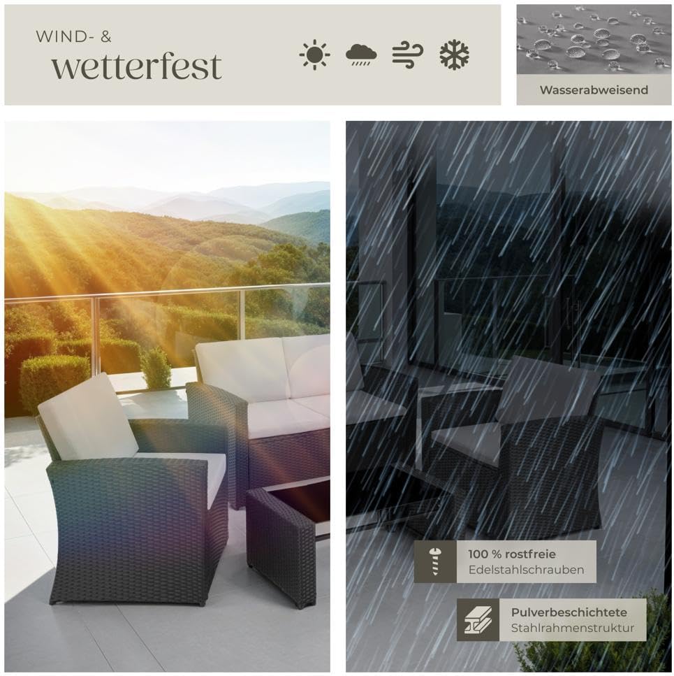 Thumbnail 6 de tectake Lounge Gartenmöbel-Set Poly Rattan – 12-teiliges wetterfestes Lounge-Set für 4 Personen (Schwarz/Grau)