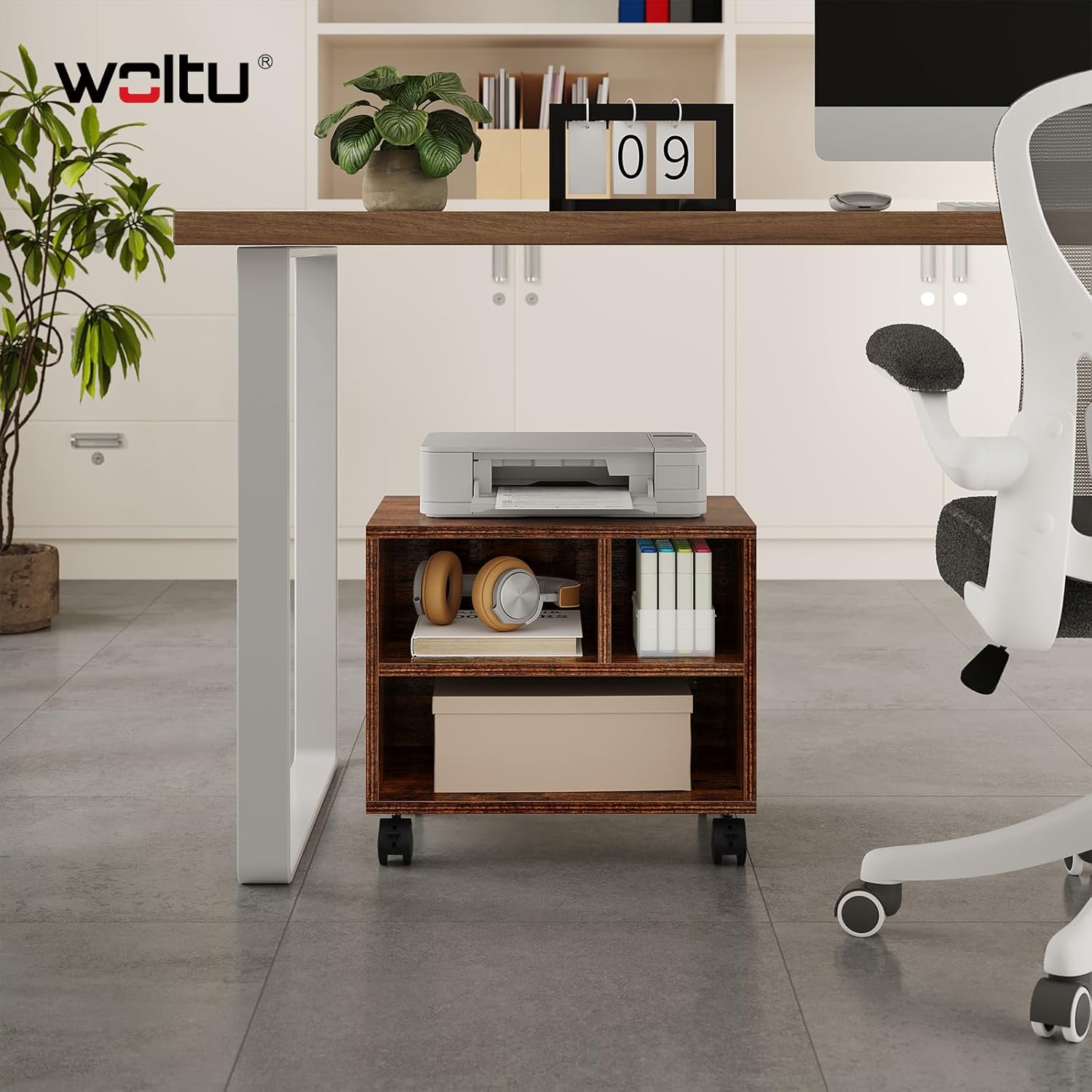 Thumbnail 1 de WOLTU Mesa Móvil para Impresora 🚗 con 3 Compartimentos, Marrón