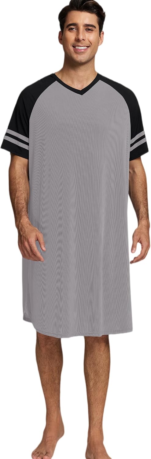 Detalle de Enjyam Men's Short Sleeve Nightgown Summer Pyjama Tops – Comfortable Knee-Length Loungewear