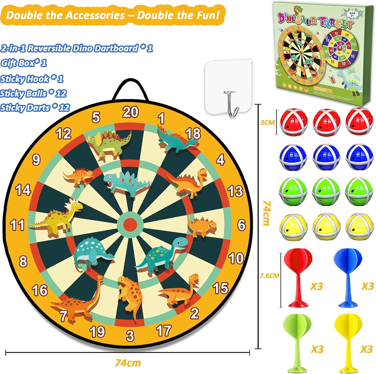 Detalle de Kids dart board set 29 inch Dino double-sided