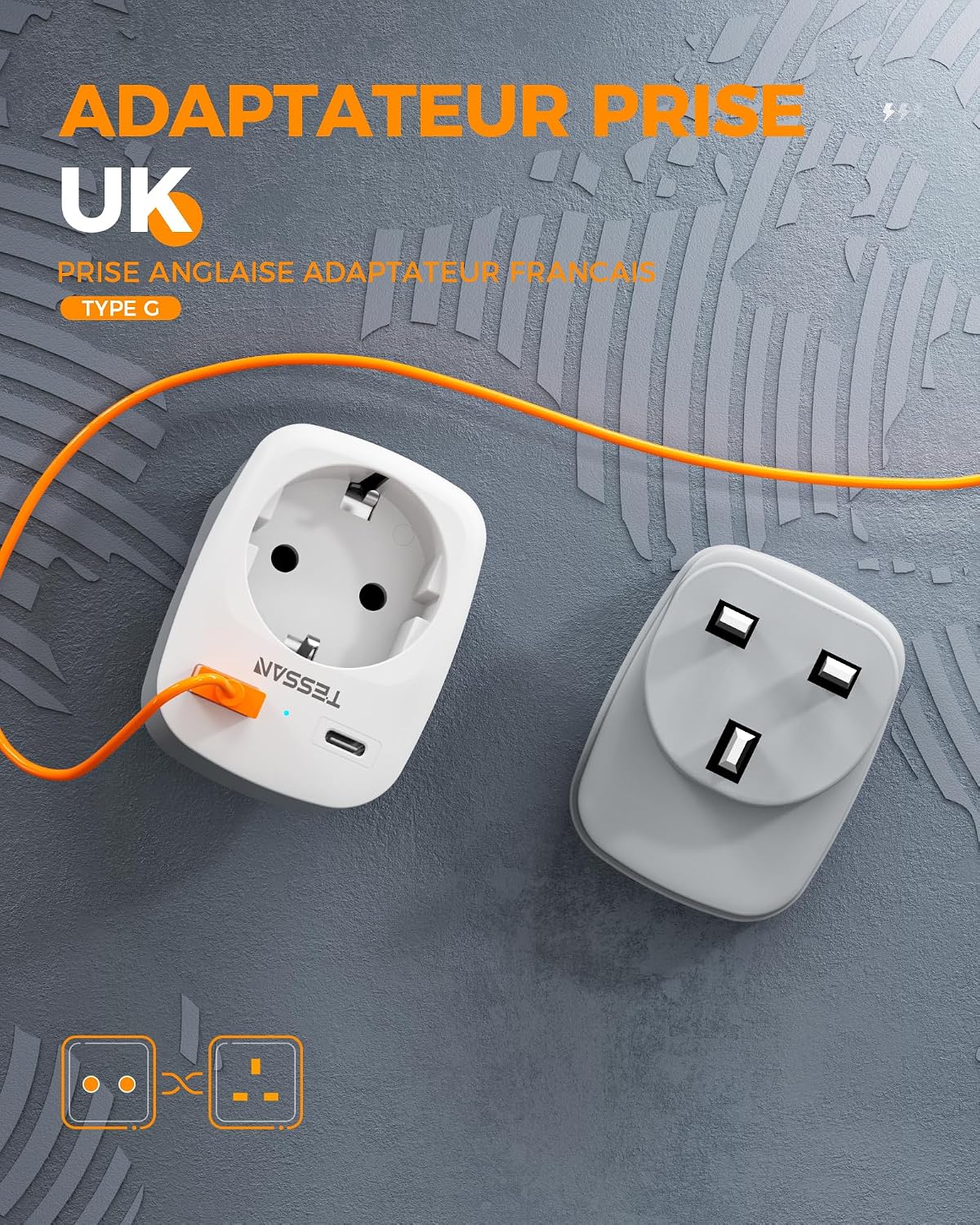 Thumbnail 1 de TESSAN Adaptateur Prise Anglaise 3250W 🔌