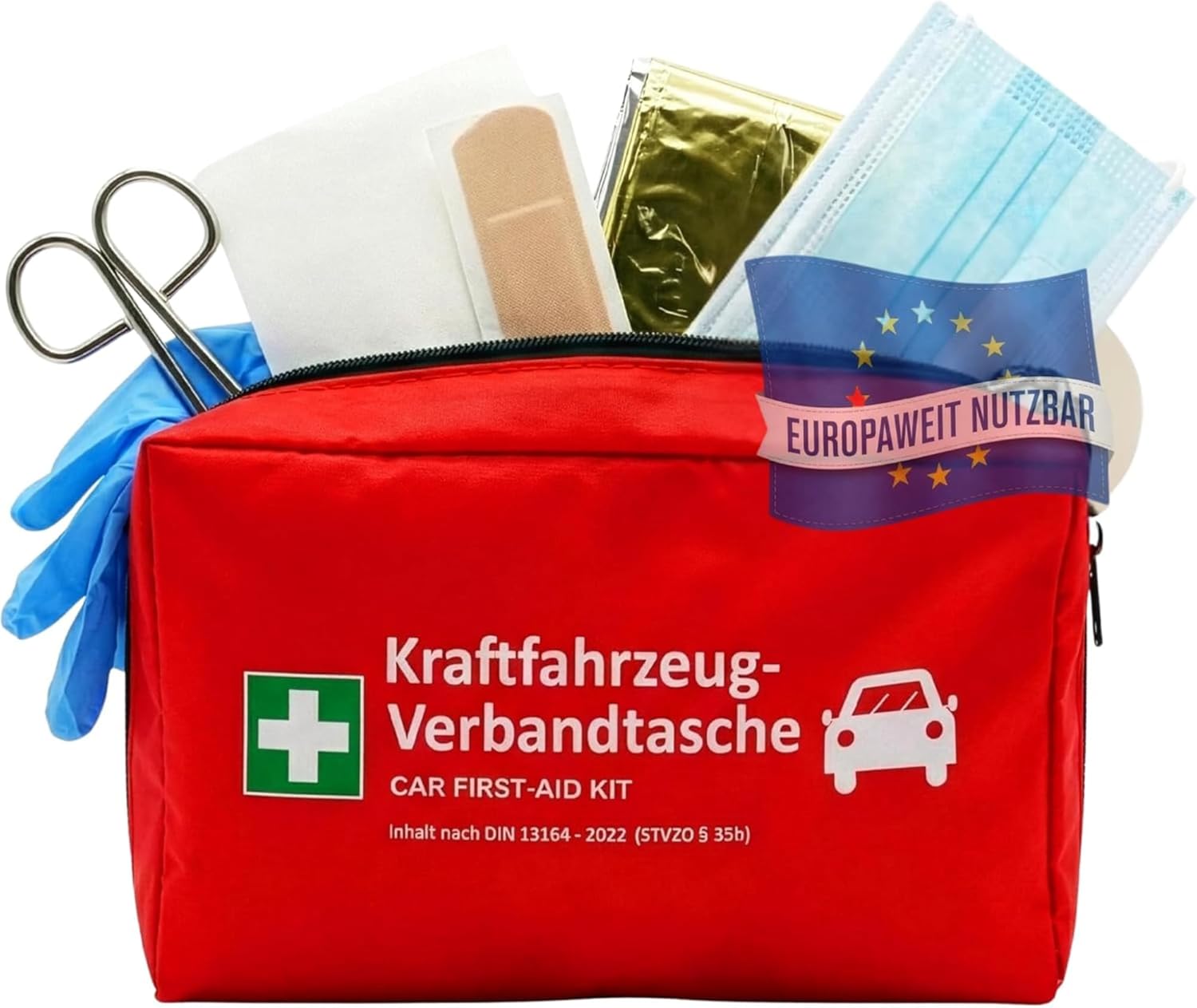 Detalle de Floordirekt KFZ-Verbandtasche inkl. 2 Masken – Erste-Hilfe-Set DIN 13164, kompakt & sicher