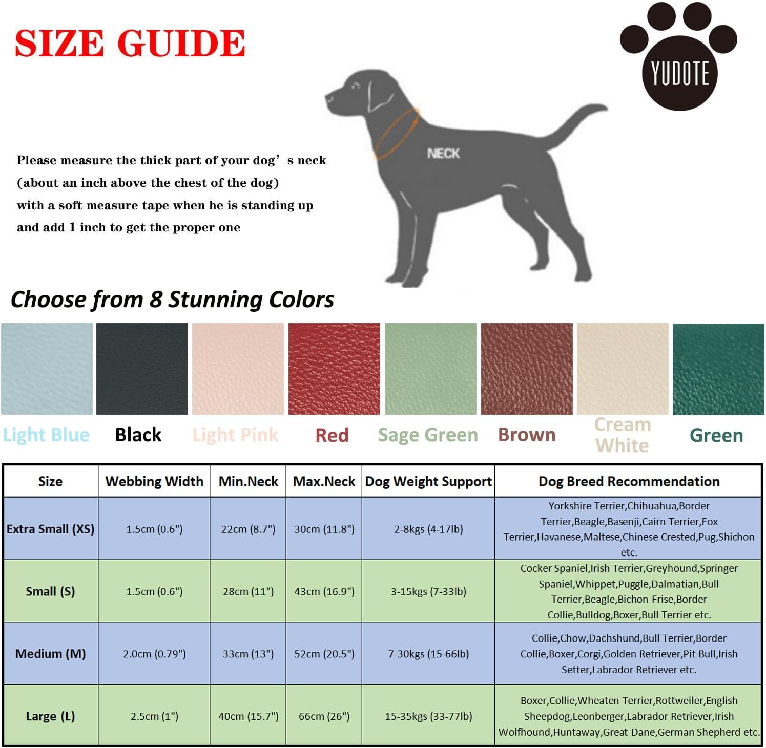 Thumbnail 4 de YUDOTE Soft Leather Dog Collar with Safety Quick Release (Natural Cotton Padded) – Light Blue, XS