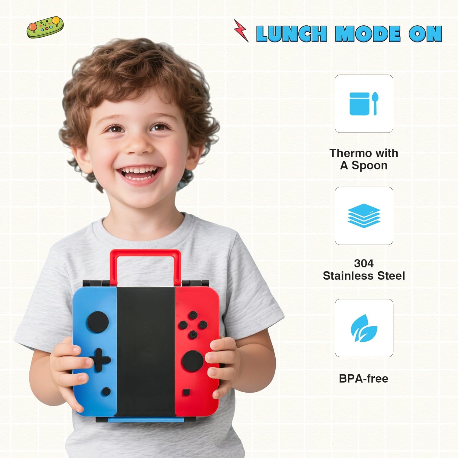 Thumbnail 6 de FAJSL Game Bento Box for Kids: Complete 9 oz Insulated Lunch Box Set (Blue-Red)