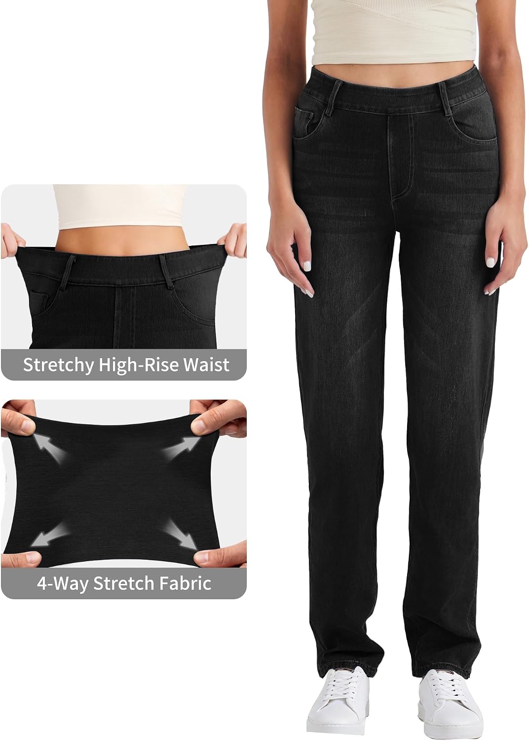 Detalle 2 de LaiEr Damen High-Waist Stretch-Yoga-Jeans mit leichtem Bootcut – Pull-on Sporthose