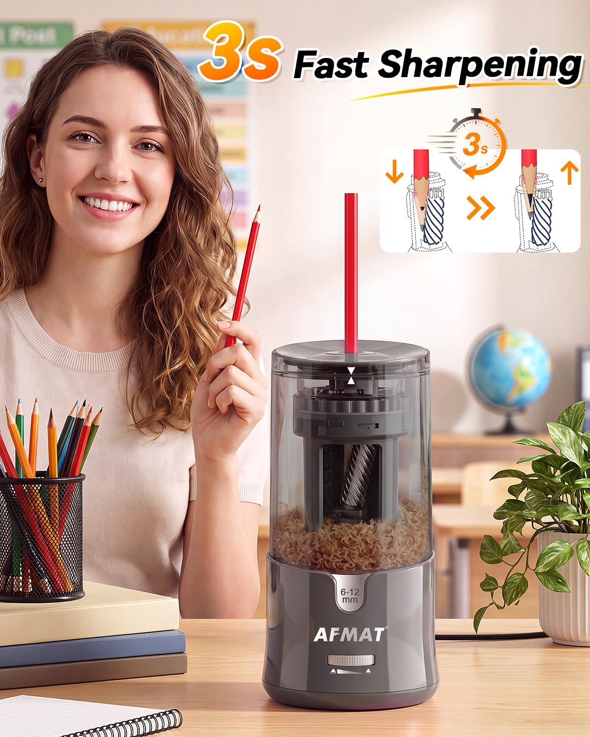 Thumbnail 2 de AFMAT PS91 Electric Pencil Sharpener for 6–12 mm Pencils, Auto Stop