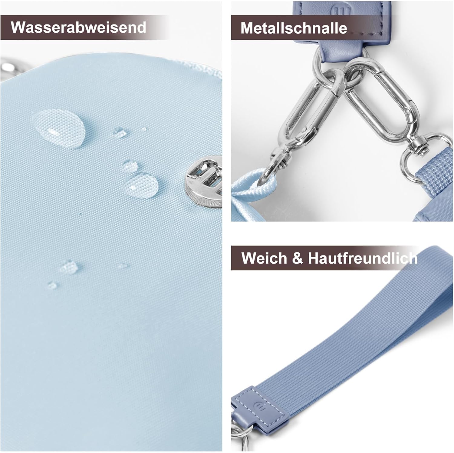 Detalle de AOTM Mini Kleingeldbörse (Navy+Hellblau) – Armband-Geldbörse mit abnehmbarem Schlüsselanhänger