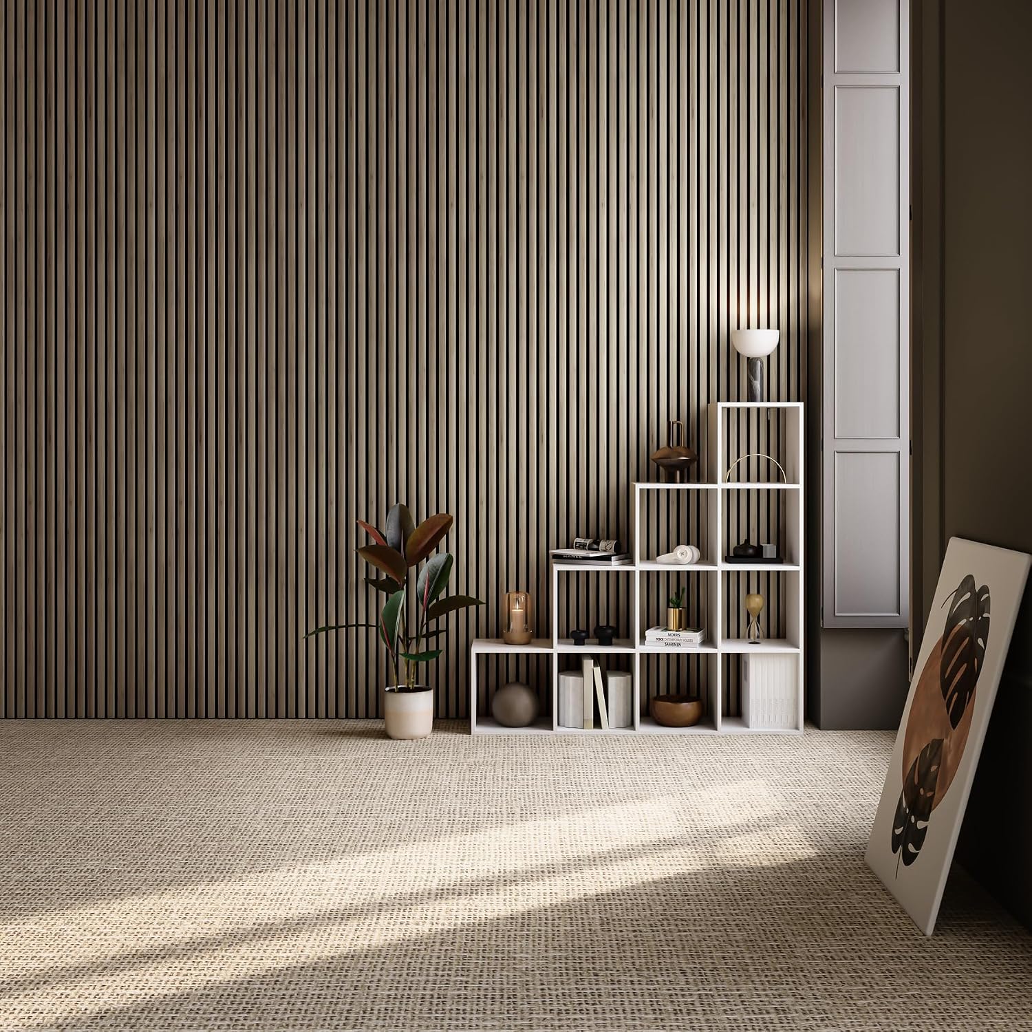 Detalle de tectake Sonic Wall III akustikpaneler, 4-pack i mörk ek med 3D-träfanér