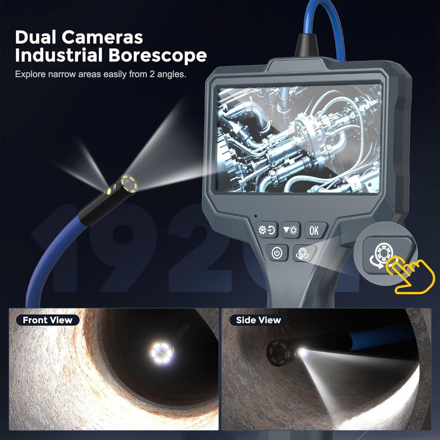 Thumbnail 2 de TURNRISE Telecamera Endoscopica Dual Lente 4,3'' con IP67, 7 LED e cavo da 2,5 m
