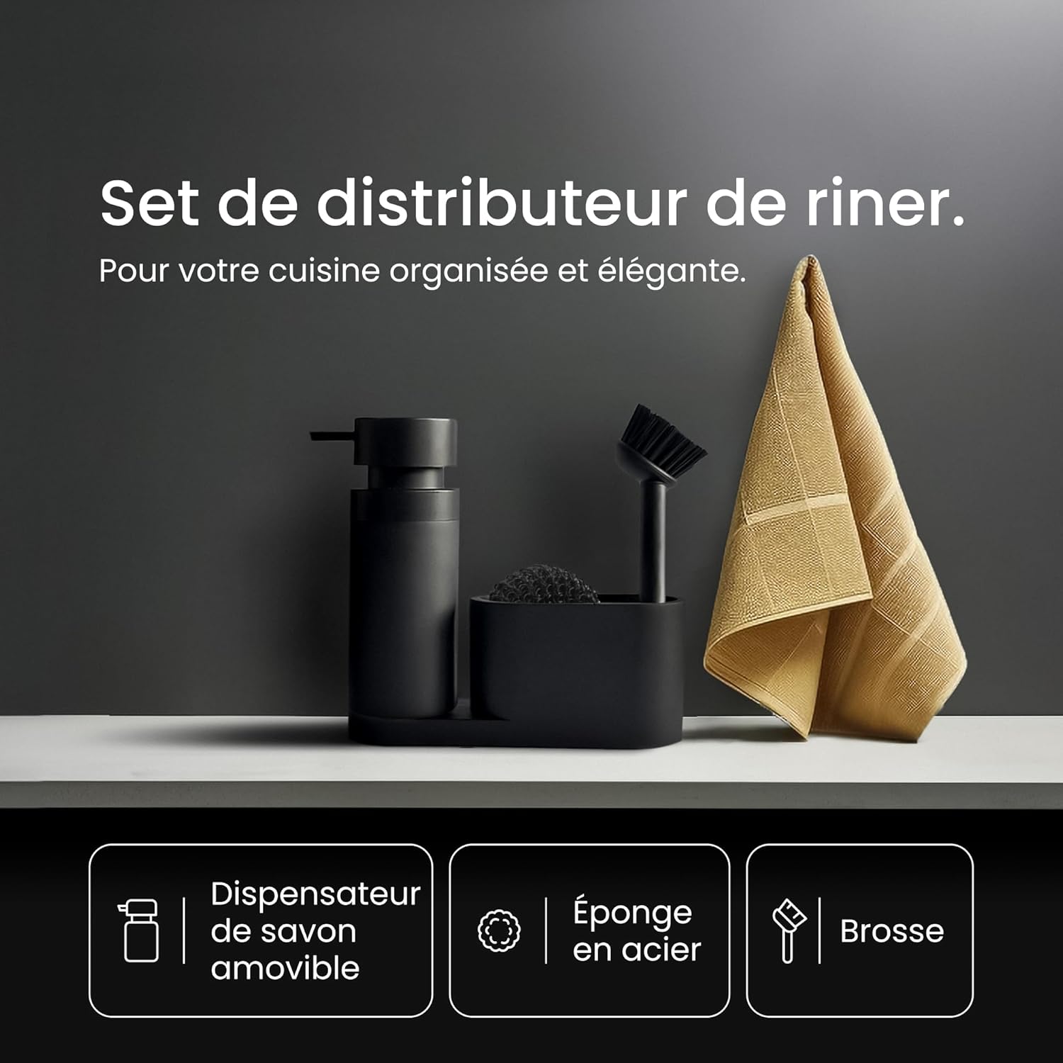 Thumbnail 1 de Black Sweden Home distributeur de savon avec porte-éponge et brosse pour évier de cuisine