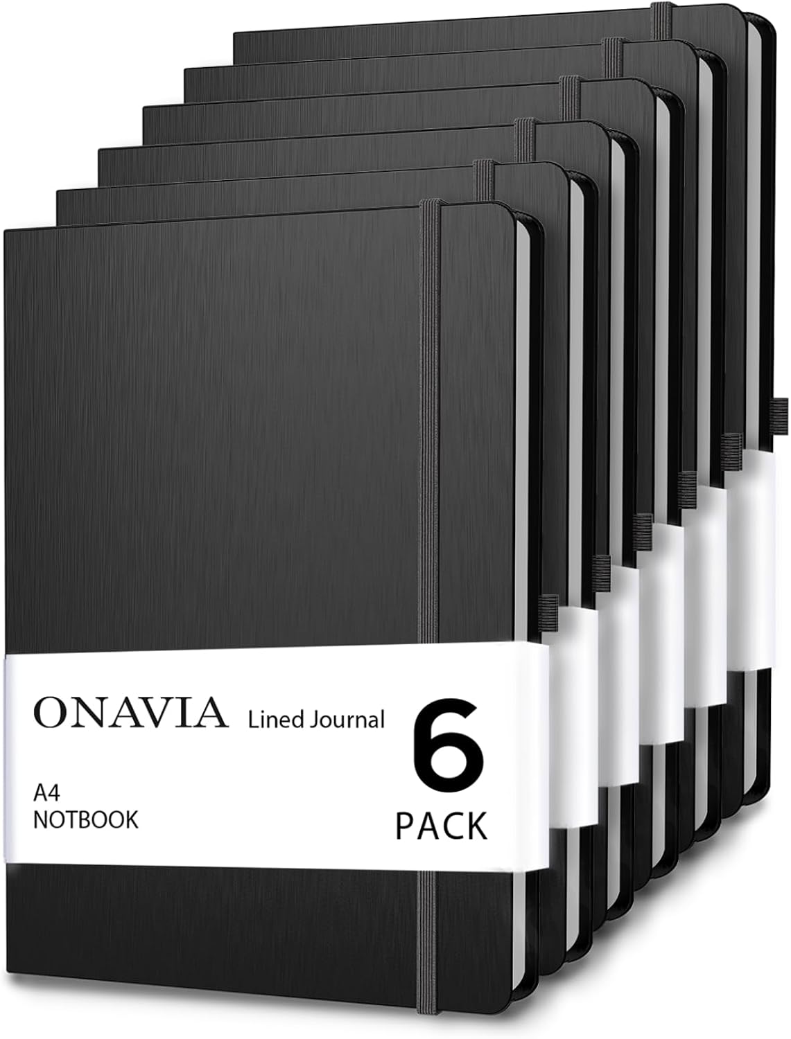Detalle de ONAVIA A4 Hardcover Notebooks 6 Pack – Lined Journals, 160 Pages, Black