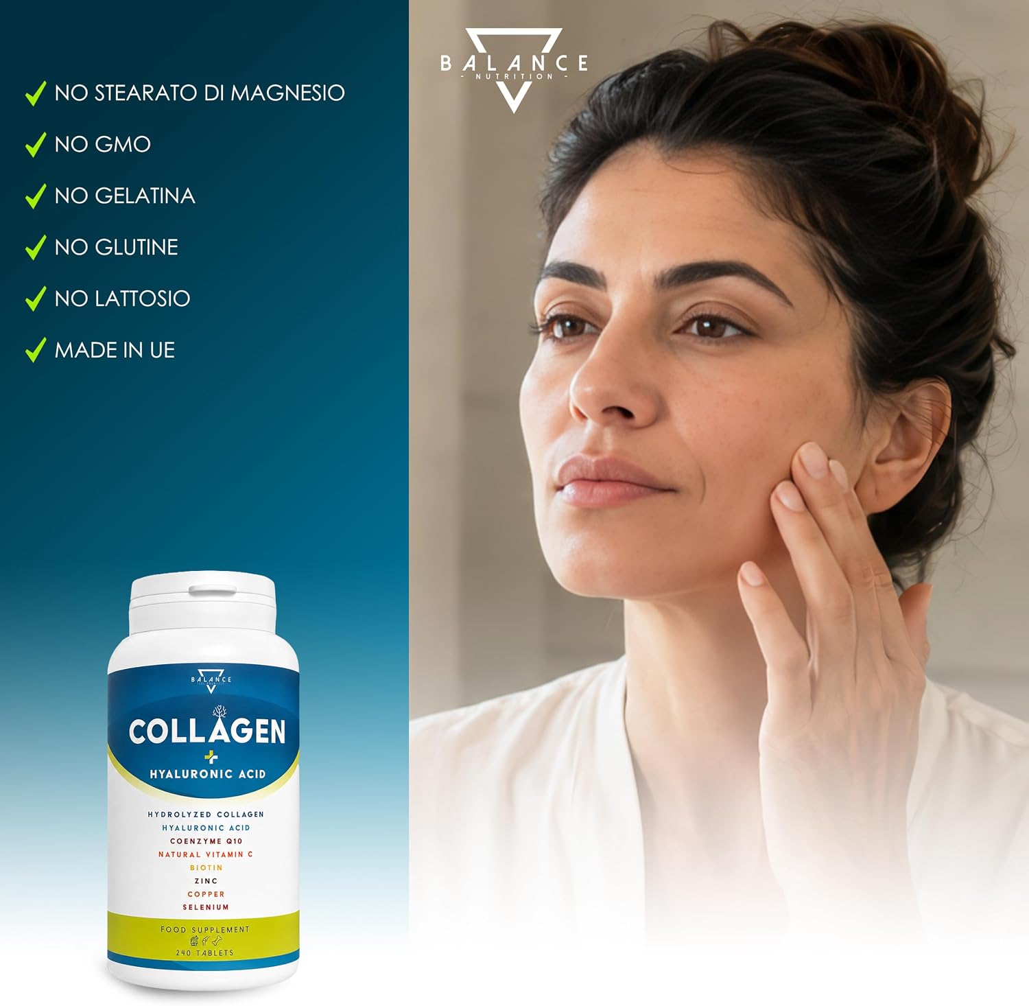 Thumbnail 6 de COLLAGENE IDROLIZZATO 2000MG - 240 COMPRESSE: Collagene di Tipo 1, Acido Ialuronico e micronutrienti per la pelle e i tessuti