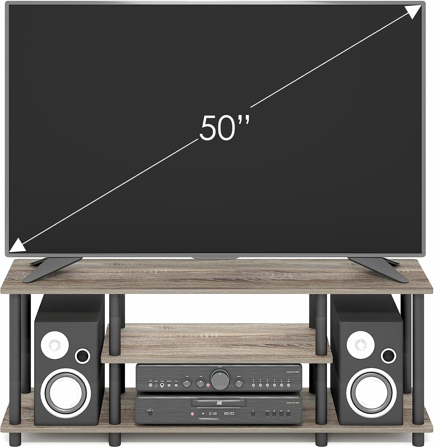 Detalle de Furinno Supporti TV senza Attrezzi in Legno French Oak Grey/Black (47)