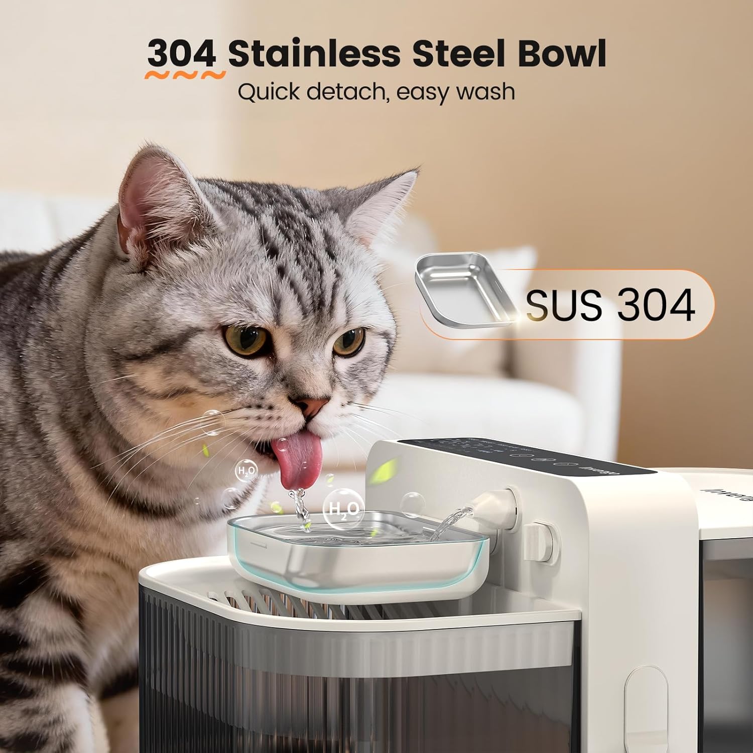 Thumbnail 5 de Invengo Cat Water Fountain for Drinking, No Filter — 3.5L / 118oz, Stainless Steel Bowl, Auto Refill, Ultra-Quiet with 180-Day Battery