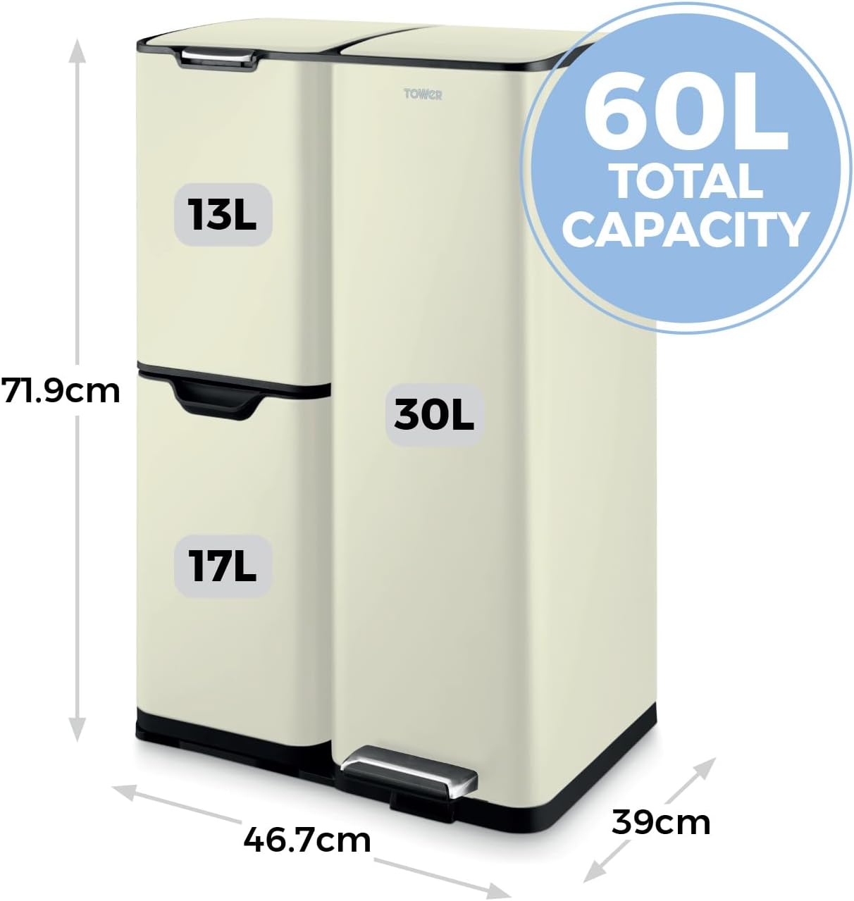 Thumbnail 5 de Tower T838024C pedal bin 20L, cream 🗑