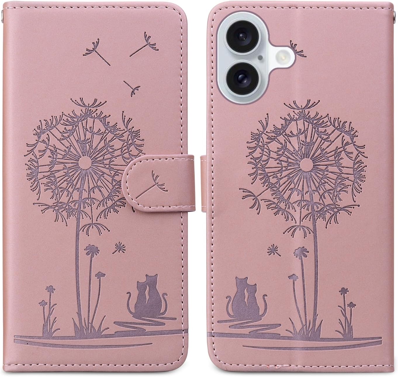 Detalle de Nbziyoo Handyhülle für iPhone 16 Klappbar: Flip Wallet Case mit Kartenfach, Magnetverschluss und Standfunktion – Rosa