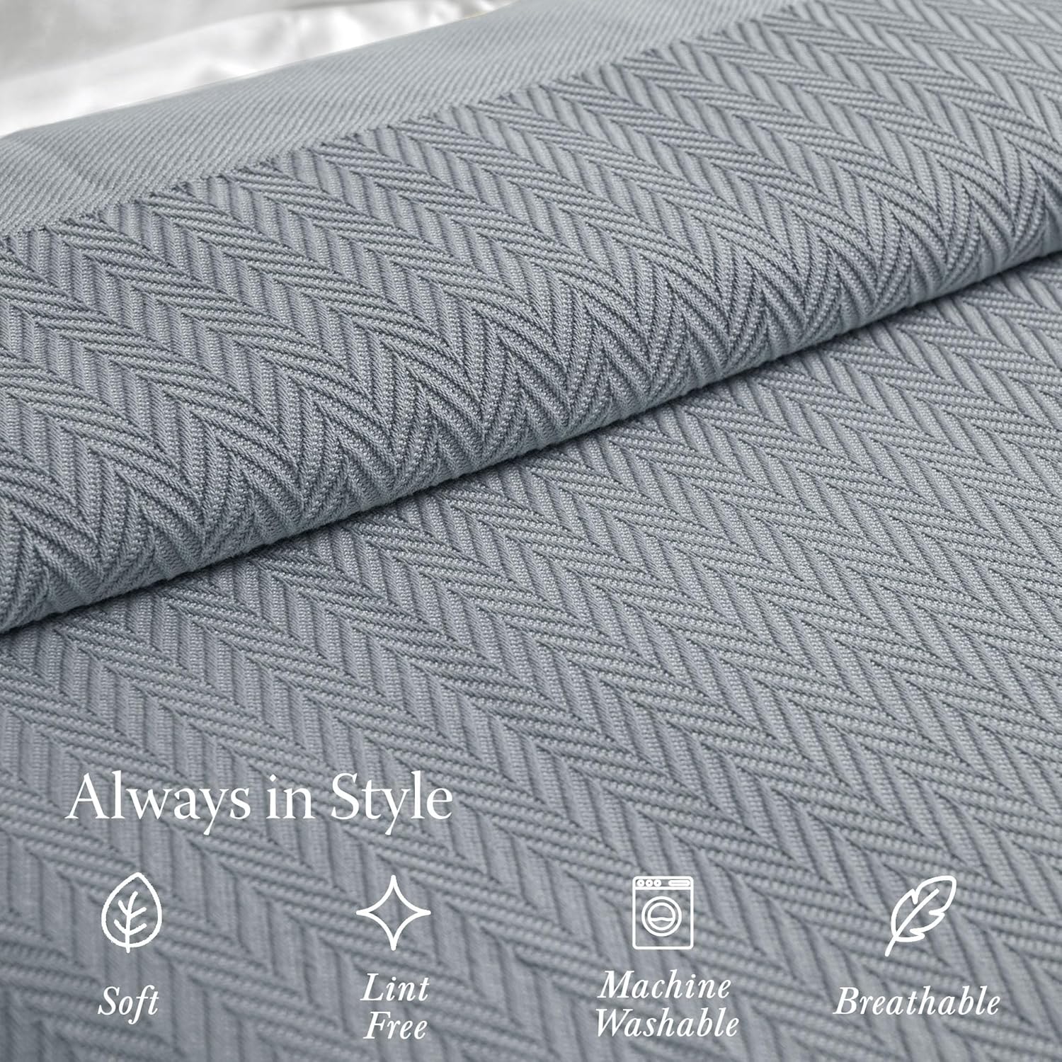 Thumbnail 3 de Threadmill Luxury Cotton Blanket for King Size Bed — All-Season Herringbone 100% Cotton (106 x 92 inches)