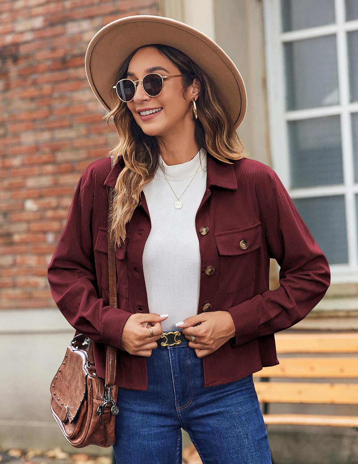 Thumbnail 1 de Hotouch Cordjacke Damen Button Down Blouson – kurze, elegante Baumwollcord-Jacke mit Taschen