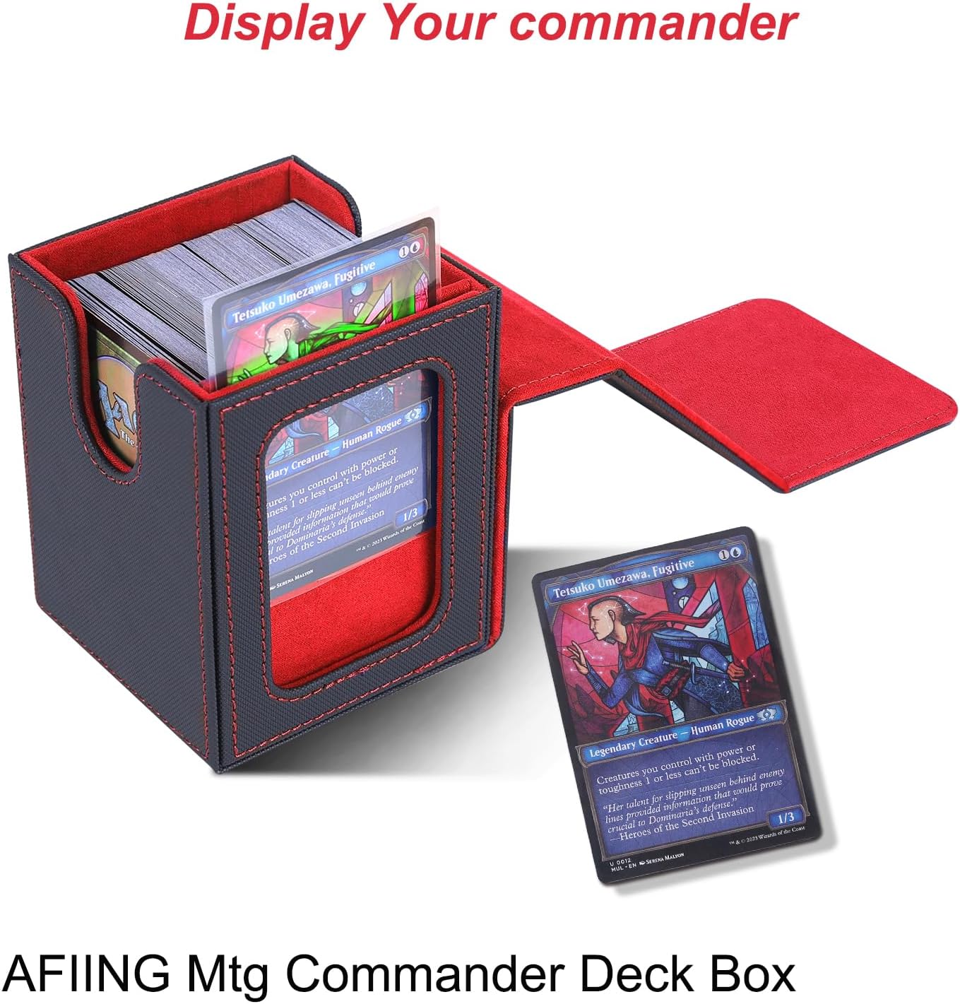 Thumbnail 1 de AFIING Commander MTG Deck Box for 100 Double-Sleeved Cards (with Dividers, Drawstring Bag & Toploader)