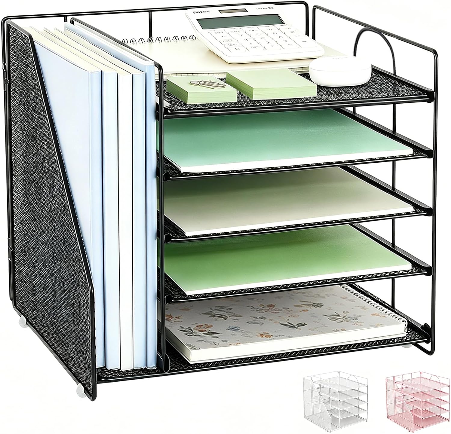 Detalle de Pygocereri 5-Tier Desk Organiser with File Holder (Black) – Paper tray and magazine rack