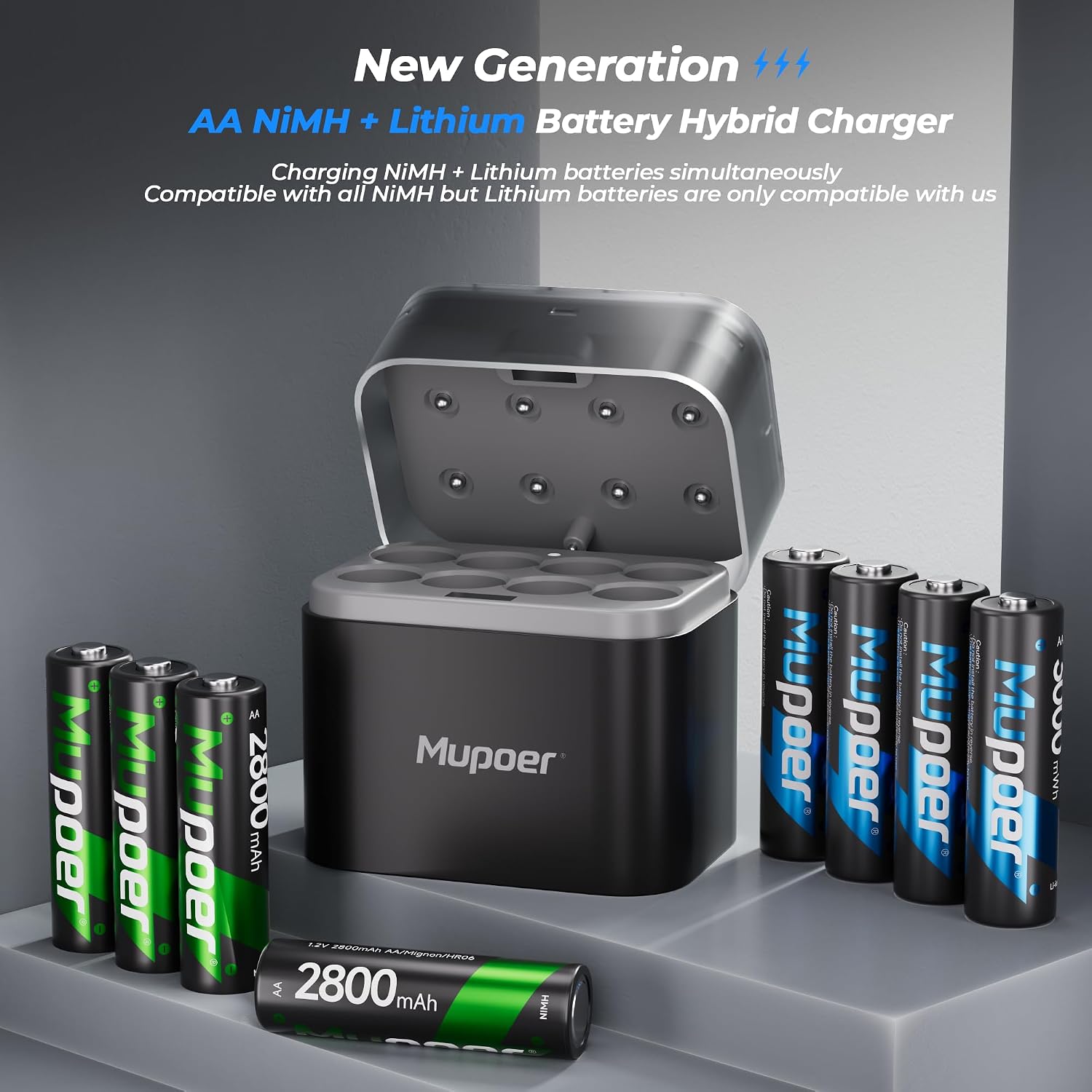 Detalle 2 de AA Battery Charger for NiMH & Lithium Batteries (8 Slot) – Hybrid Quick Charge with LED Indicator
