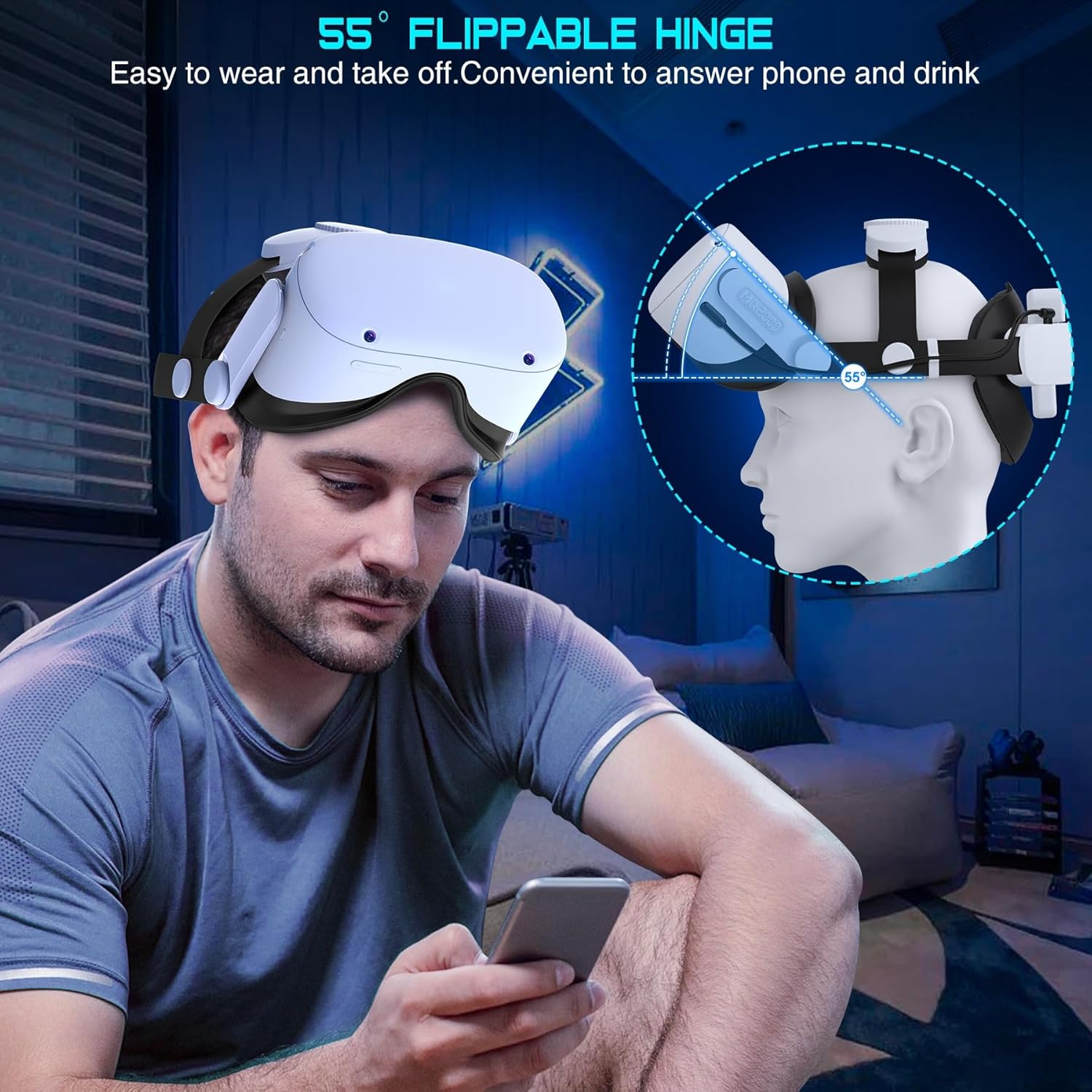Thumbnail 4 de Elegamefy Akku-Headstrap für Meta Quest 3/3S und Quest 2 mit 15.000-mAh Akku & Ladestation