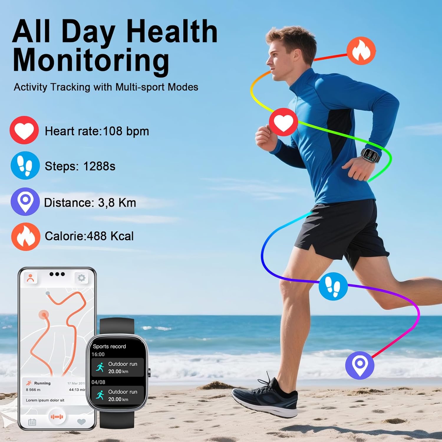 Thumbnail 6 de Smart Watch for Men Women (Answer/Make Call) with 1.91" HD Screen — 110+ Sport Modes, IP68