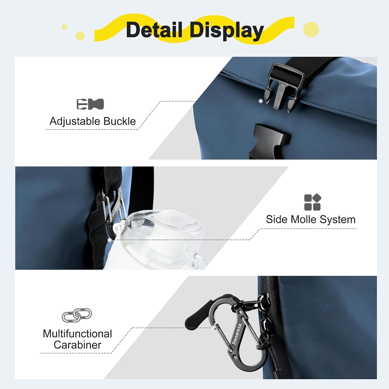 Detalle de Reiseresa Rolltop Rucksack – wasserdicht, 18–22L, Laptopfach 17" (Schwarz)