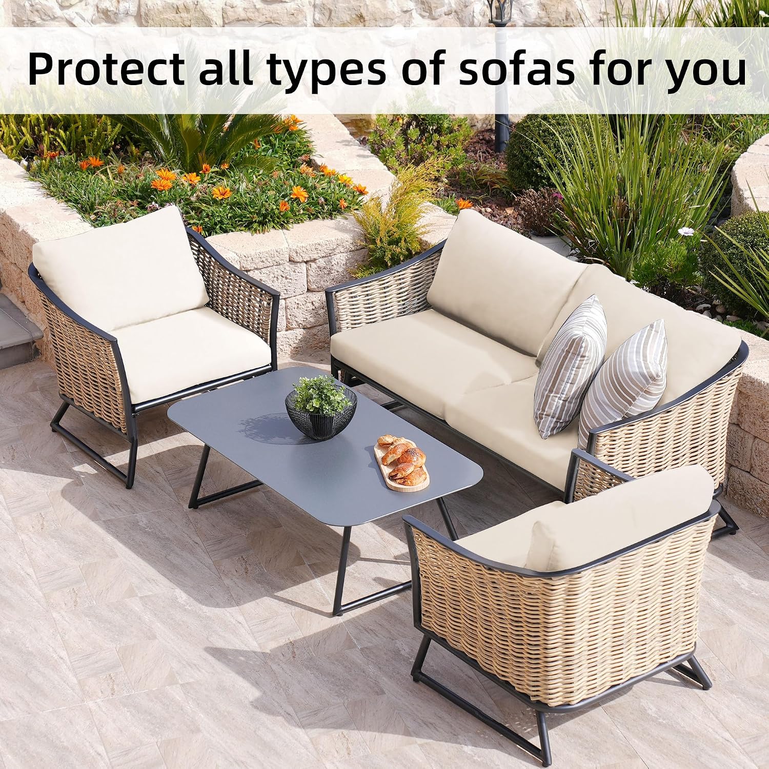 Thumbnail 3 de BIETYONE Stretch Patio Cushion Covers, 8-Pack