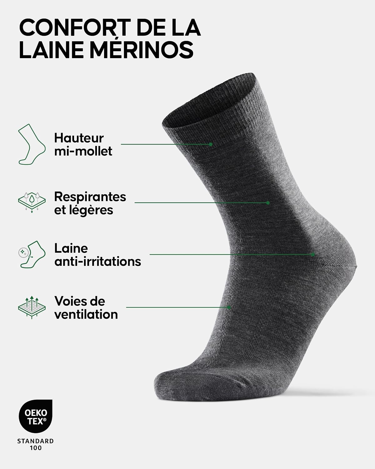 Detalle 2 de DANISH ENDURANCE Chaussettes en Laine Mérinos pour Hommes